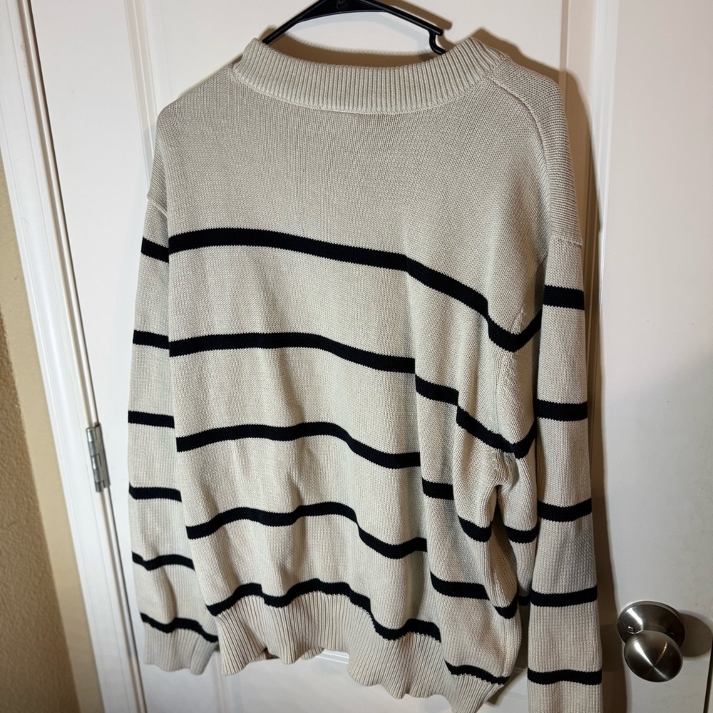 Little Bipsy Striped Knit Sweater Beige & Black Crewneck XXL Minimalist Neutral - Picture 2 of 4